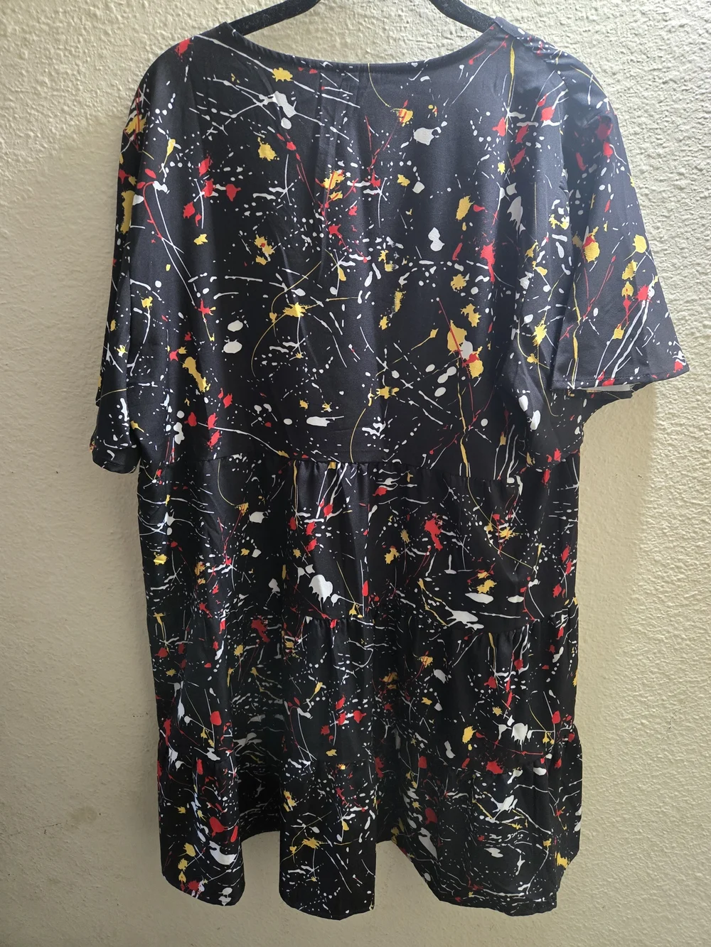 Black Paint-Splash Button Front Dress - Red, Yellow, White Splatter